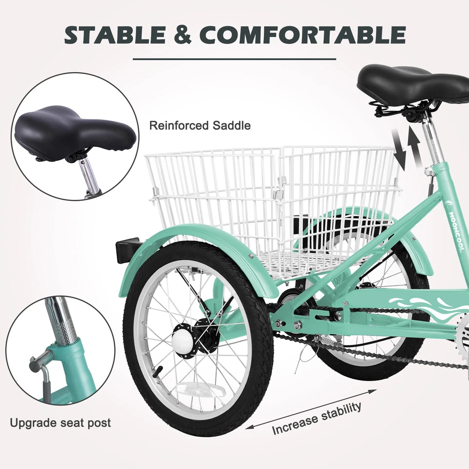 Triciclo pequeño 16" de una sola velocidad con altura ajustable y cesta trasera Foto 4 de 4