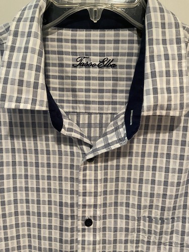 Tasso Elba Mens Shirt Business Casual Blue Plaid Check Button Down Size XXL 18 - Picture 2 of 4