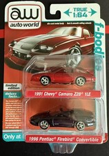 Auto World 1991 Chevy Camaro Z28 1LE 1996 Pontiac Firebird 2-pack 1/64 NIB