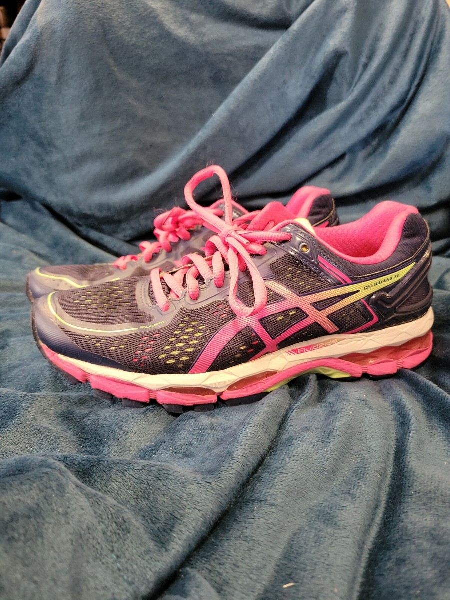 Asics Womens Gel Kayano 22 T597N Blue Pink Running Shoes Lace Up