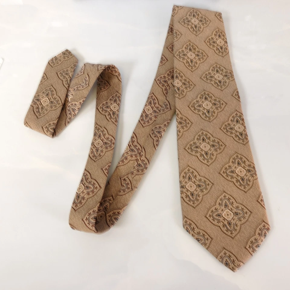 VINTAGE Burton Neck Tie Men Brown Big Medallion Embroidered Foulard London Paris - Image 2 of 4