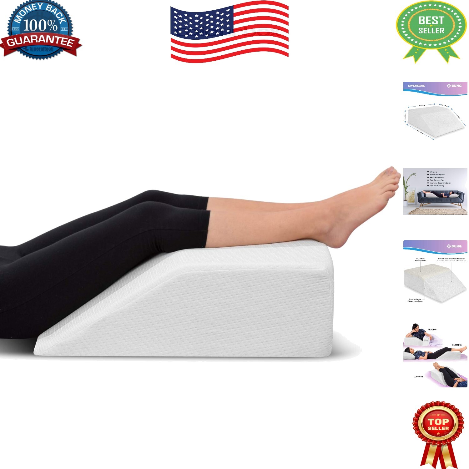 Ergonomic Memory Foam Leg Elevation Pillow - 24" Wedge for Relief & Recovery