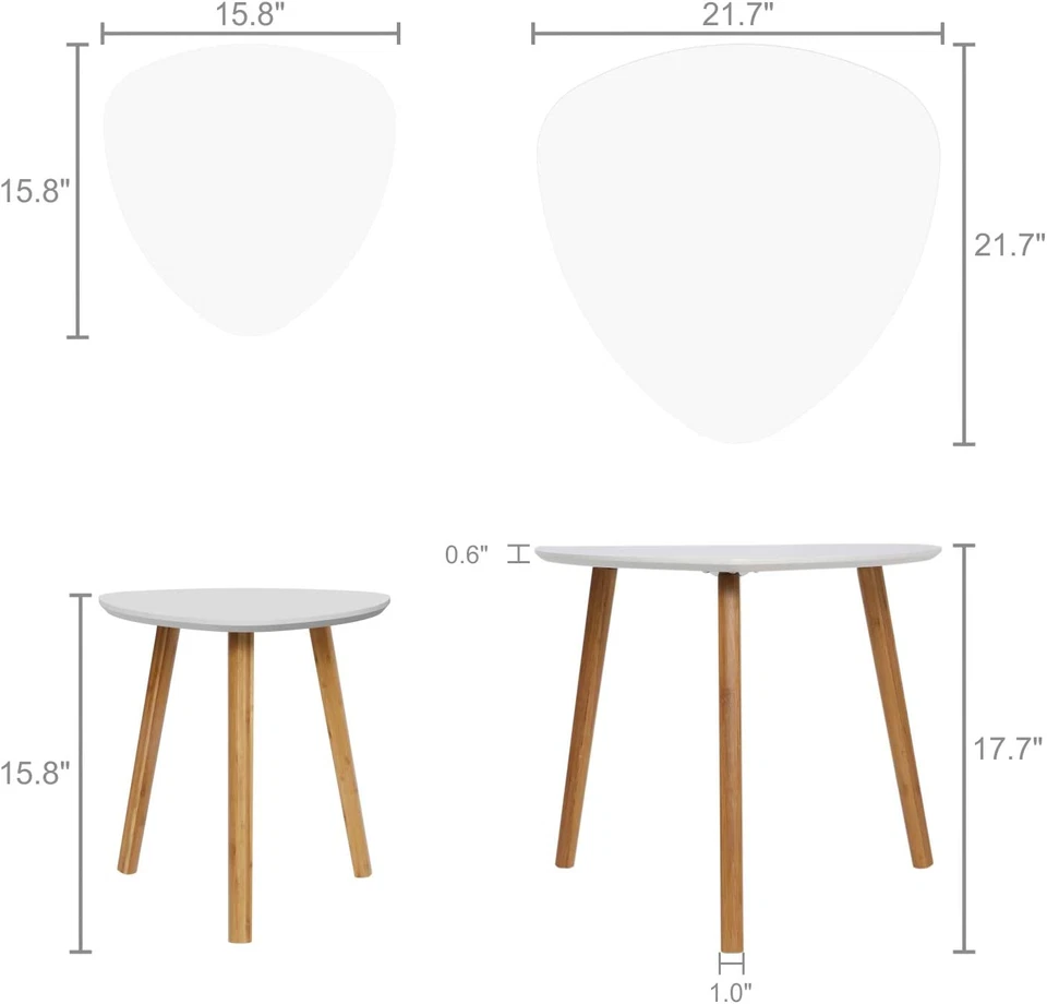 Bamboo Nesting Triangle End Tableset of 2 Coffee Table Modern Minimalist Side Ta - Image 3 of 4