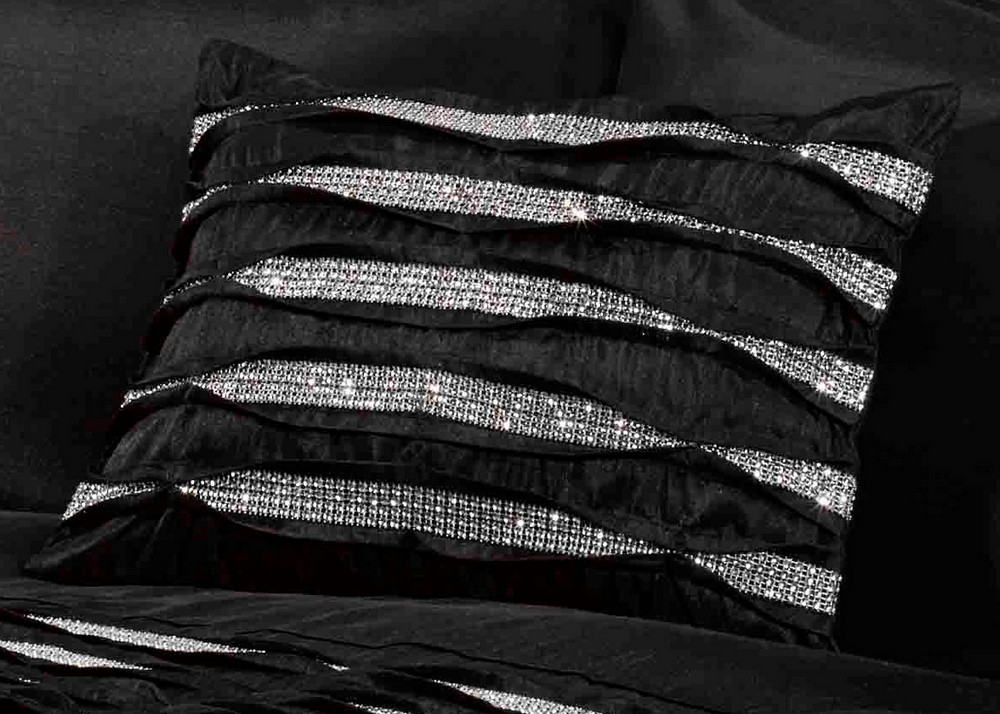 Crystal Diamante Detail Duvet Quilt Cover Bedding Set White, Silver