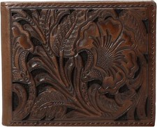 Ariat Men's Tonal Brown Floral Inlay Trifold Wallet One Size,