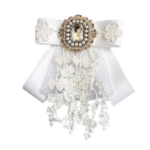 JKQBUX White lace Bow Tie Brooches for Women Fashion jabot collar ...