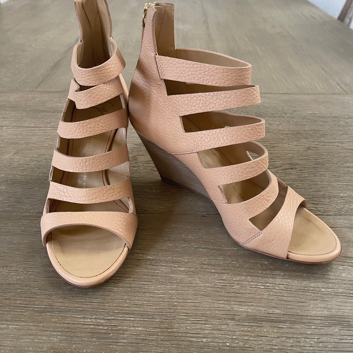 Giuseppe Zanotti Design Leather Cutout Nude Wedge Sandals Designer  US