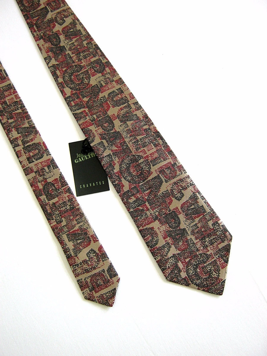 Cravate Vintage Soie Jean Paul Gaultier – Or & Multicolore – Comme Neuve