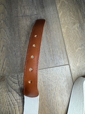 Vintage COACH 3815 Natural Linen/Brown Leather Belt w/ Brass  display picture 3
