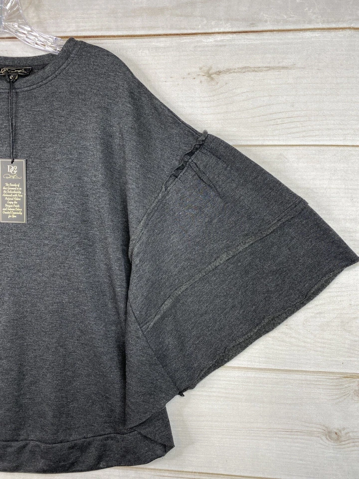 DG2 Diane Gilman 毛衣女式 S 码灰色披肩羊毛衬里喇叭袖柔软 — 第 4/4 张图片