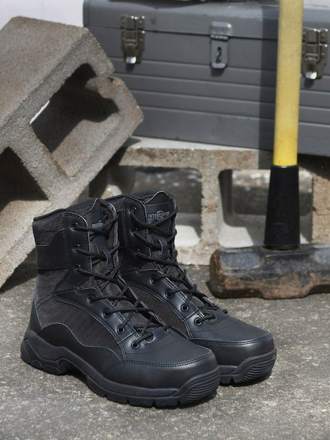 black slip on steel toe boots