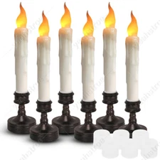6Pcs LED Flameless Flickering Taper Candles Battery Operated with Candle Holders