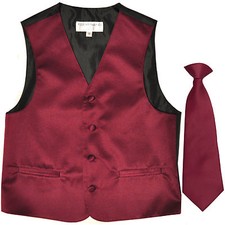 New Boy's Kid's formal Tuxedo Vest Waistcoat  Necktie burgundy US size 2-14