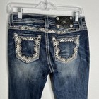 Miss Me Jeans Women Size 27 Bootcut Floral Embroidered Silver Sequin 34” CL