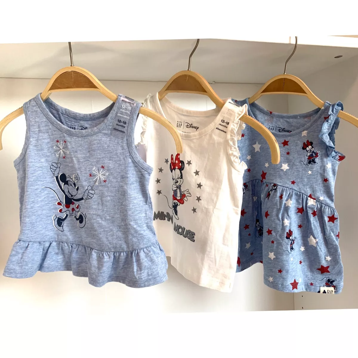 NWT $65, Sz 12m-18m baby Gap x Disney Minnie Mouse Tank Top Shirt Girl Set  of 3