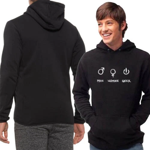 Man Woman Geek Hoodie Casual Cotton Pullover Longsleeve Hoodie