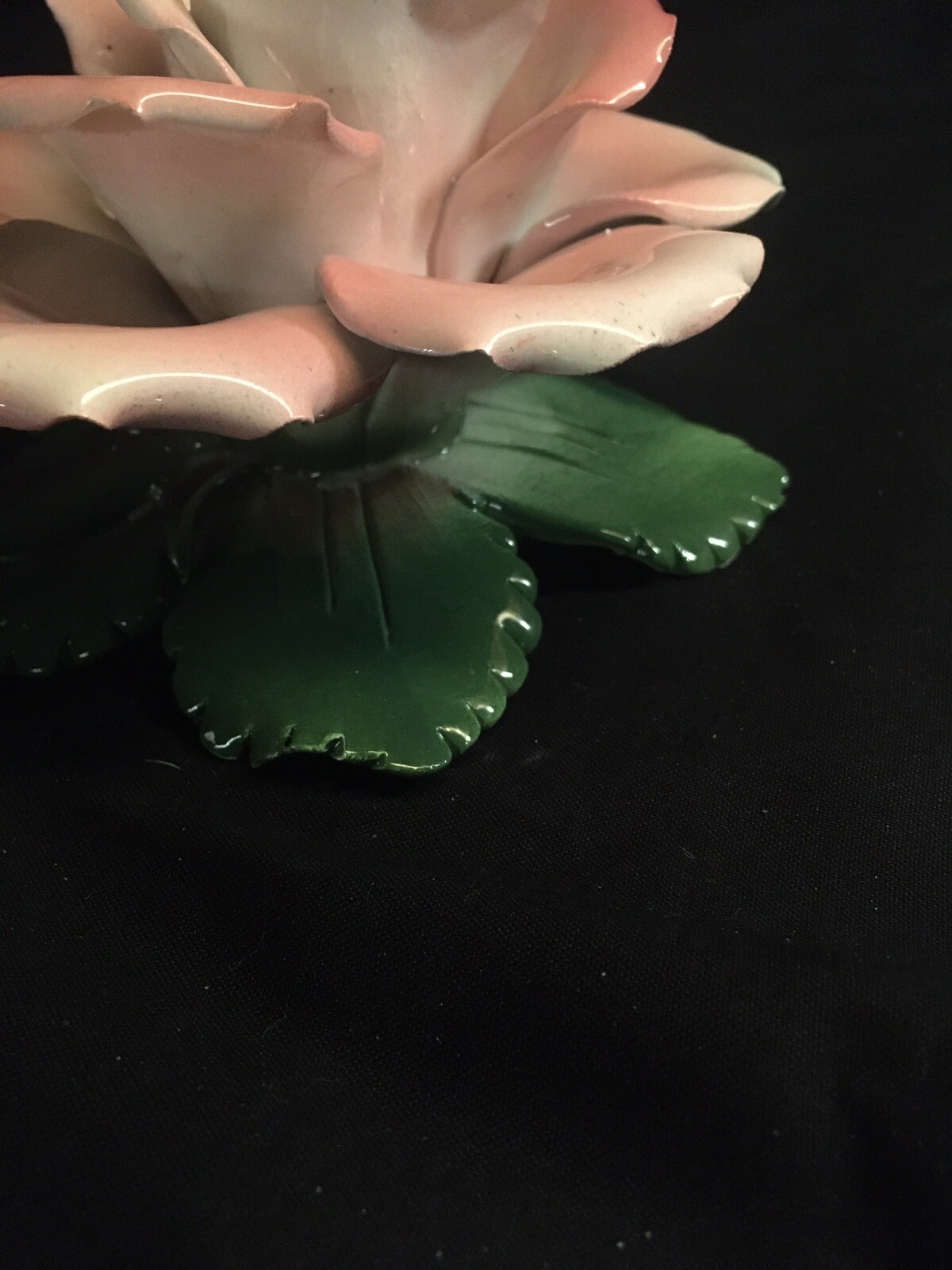 Vintage Porcelain Capodimote Pink Rose Candle Holder Figurine Italy