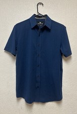 Butter Cloth Shirt Men s Blue Short Sleeve Button Up Icy Cotton Stretch Sz S