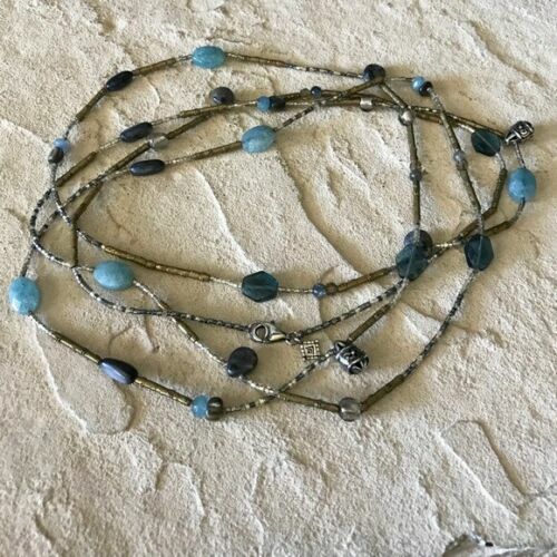 SILPADA STERLING SILVER QUARTZITE KYANITE BRASS SHELL NECKLACE N2461 - Picture 3 of 12
