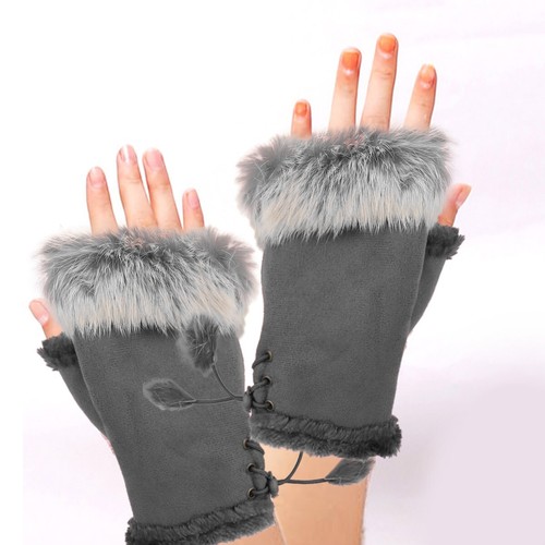 Winter Women's Gloves Warm Suede Faux Fur Fluffy Soft Fleece Fingerless Gloves - Picture 22 of 24