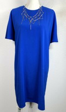MANGO Royal Blue Short Flutter Sleeve Key Hole Back Shift Dress Size 8