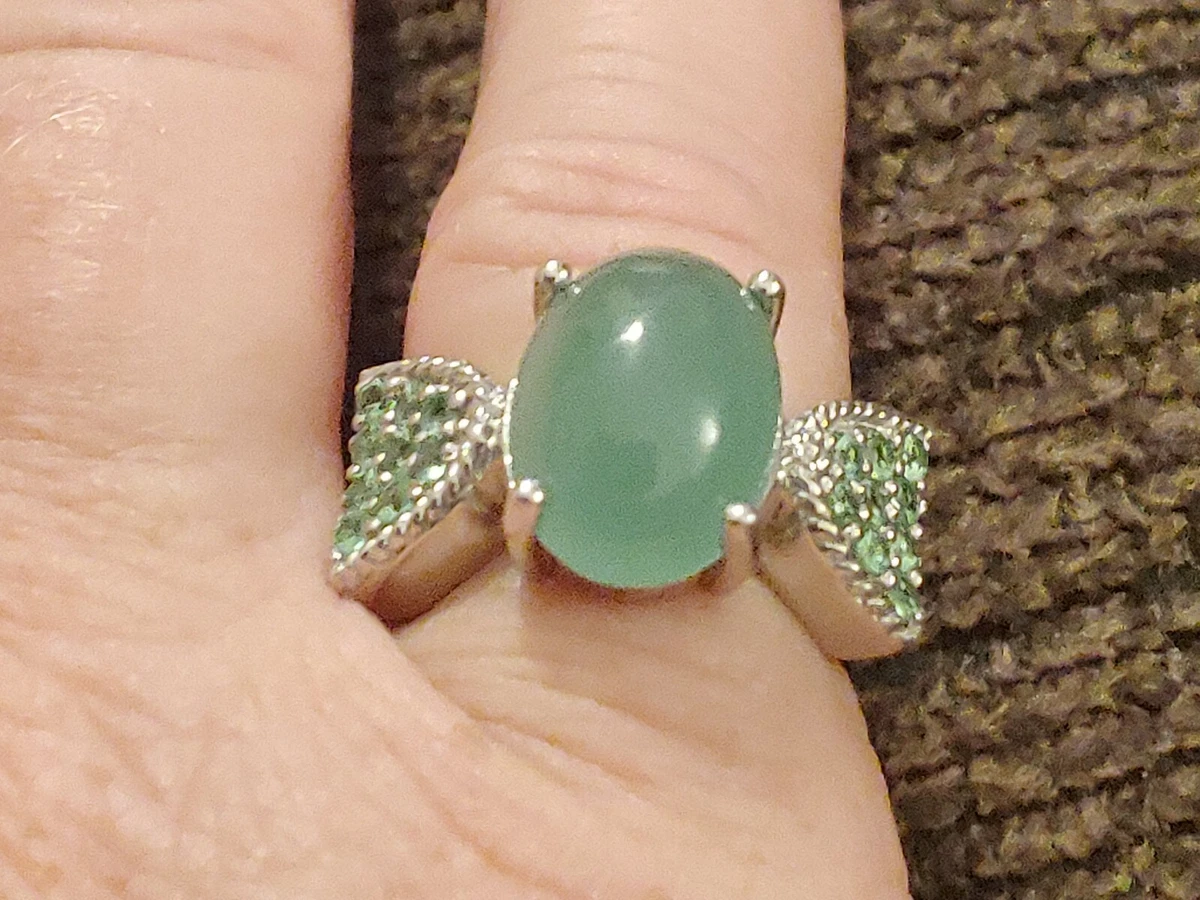 Sparkling Classic 925 Green Cabochon Sterling Silver Ring Size4.75