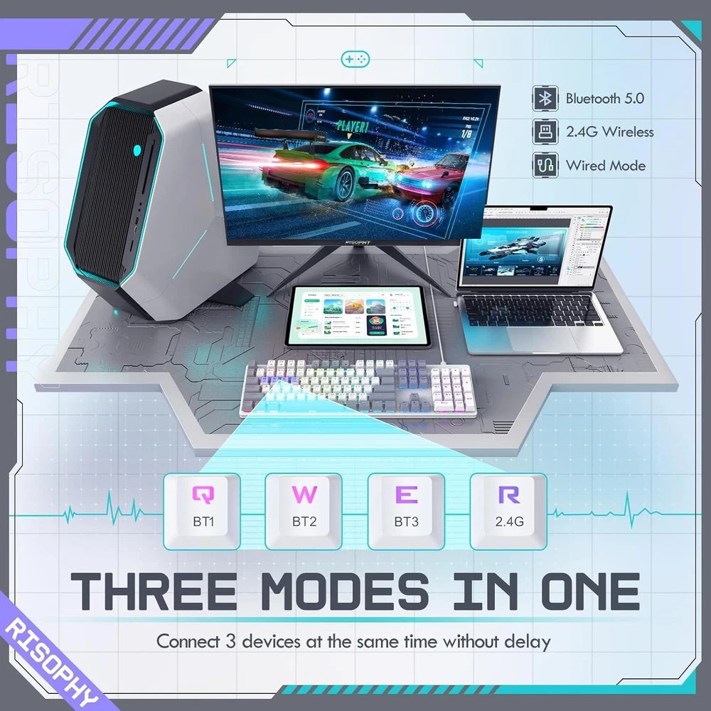 Triple Mode Wireless Mechanical Gaming Keyboard with 2.4G USB-C Bluetooth