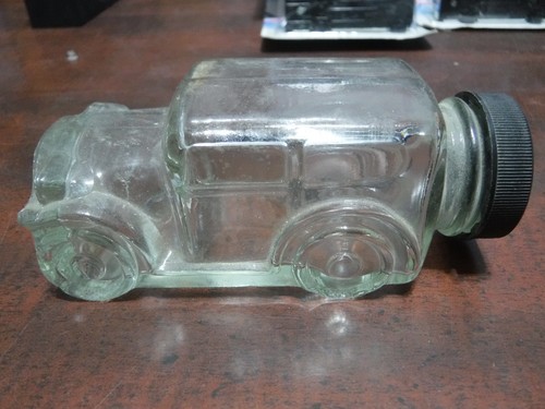 Vintage Bubble Gumball Car - Clear Glass Candy Container with black lid  5" Long - Picture 3 of 5