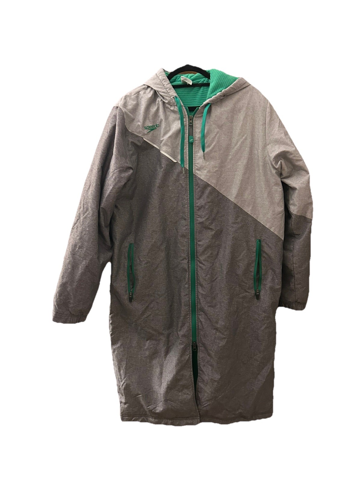Speedo Hooded Swim Parka Jacket Robe Fleece/Towel Lining Gray Green Adult Size M