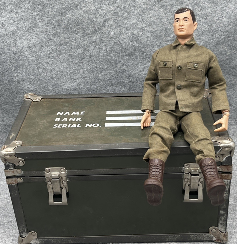 Vintage 1960's GI Joe Style Metal / Wood Foot Locker Accessory 12" Toy Case Box