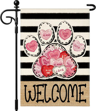 Valentines Day Paw Print Garden Flag 12X18 Inch Double Sided for Outside, Welcom