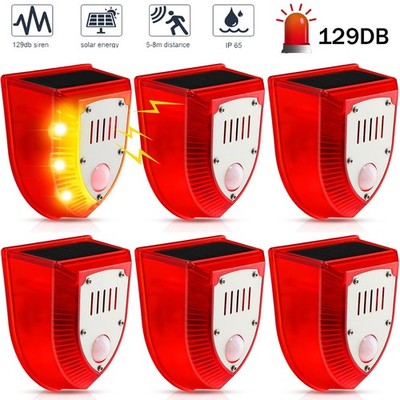 6pcs Solar Outdoor Motion Sensor Alarm 129db Barking Gunshot Sound Motion Sensor