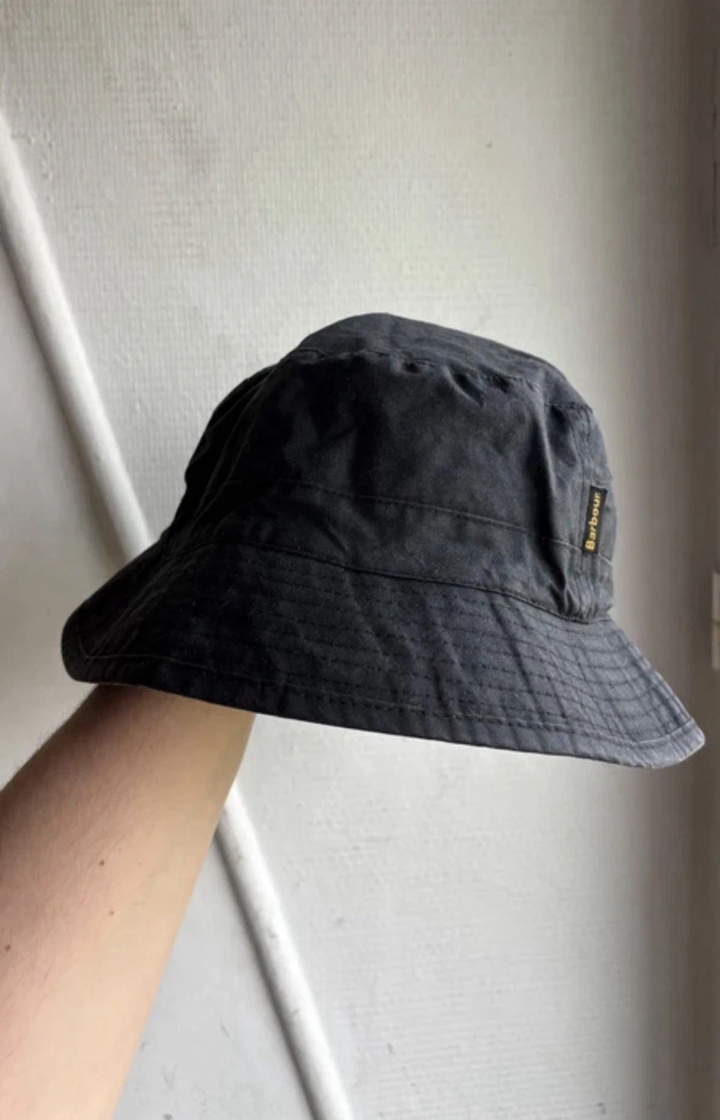 Barbour Waxed Cotton Bucket Hat Black XL Vintage