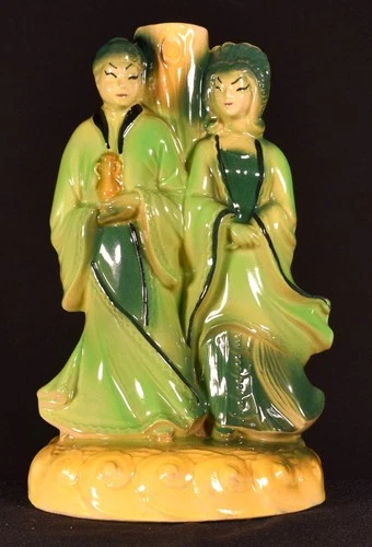 Vintage MCM Shawnee Pottery Oriental Asian Man Woman Couple Table Lamp Kitsch