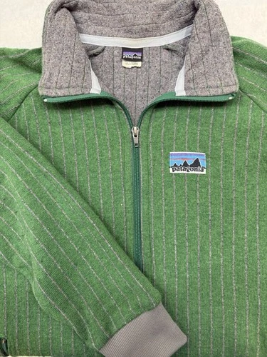 VINTAGE Patagonia Jacket Mens Medium Green Quilt Again Wool Blend USA Made Retro image 2