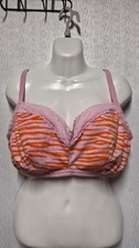 Savage X Fenty 2X Pink Orange Tiger Stripe Cotton Bralette Lace Trim Wireless