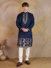 Berry Blue Embroidery Kurta Set For Men /Designer ethnic wear