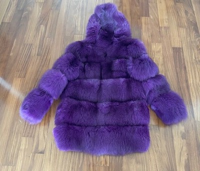 Women Genuine Real Silver Fox Fur Coat Hoodie Thick Warm Jacket Overcoat XS S
