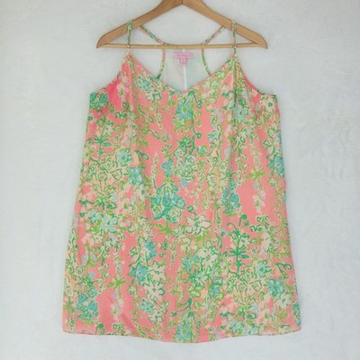 Lilly Pulitzer Southern Charm Dusk Dress Womens XL Pink Floral Silk Racerback