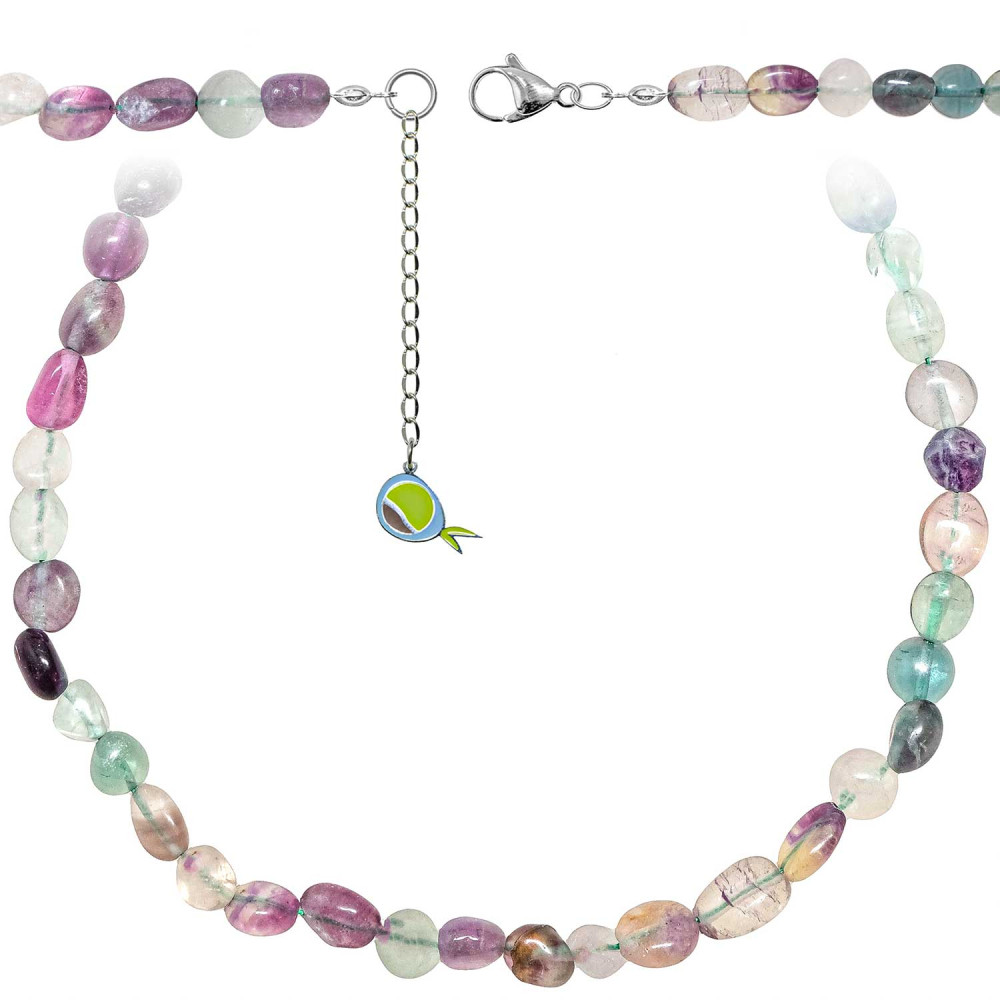 Collier en fluorite multicolore d'exception aux perles baroques polies de 90 cm