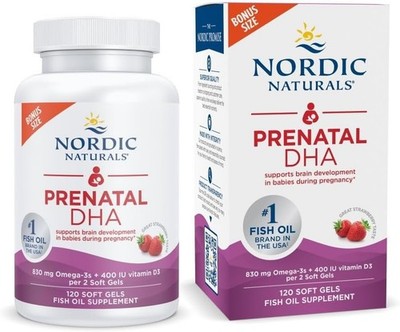 Nordic Naturals Prenatal DHA, Strawberry 120 Count 830 mg Omega-3 + 400 10/27