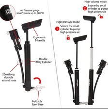 Mini Bike Pump with Pressure Gauge 120PSI High Pressure Portable Fits Schrader/P