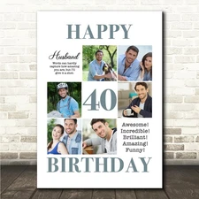 Photo Collage 40th Birthday Custom Gift For Husband 6-Photo Print Or Canvas