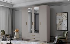 ELUKS-ADA Modern Wardrobe Bedroom Storage Hanging Rail Drawers 160cm 4 Colours