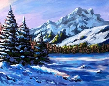 acrylic painting on canvas landscape "Winter Serenity"