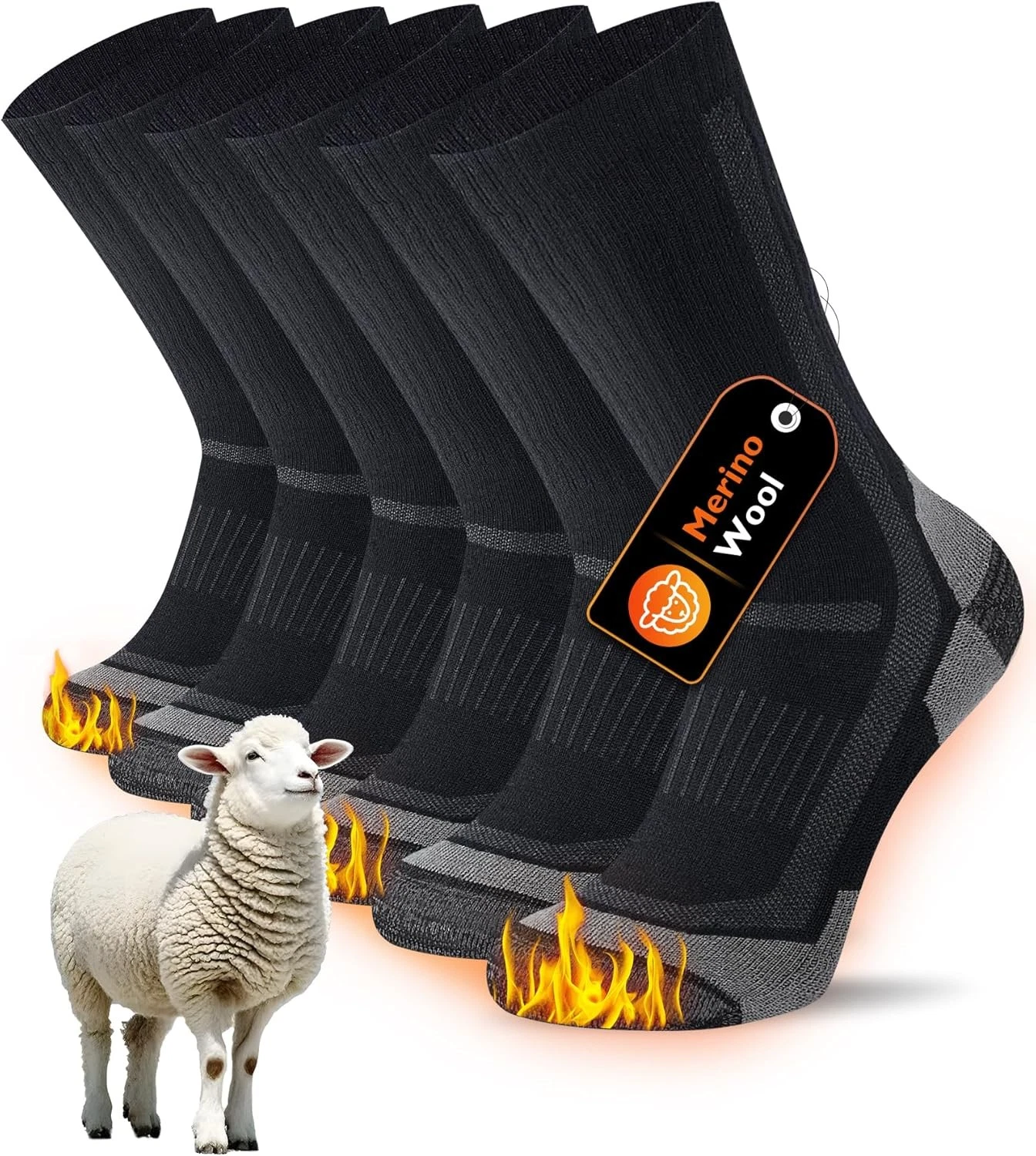 Merino Wool Thermal Hiking Socks for Men Women, Anti Blister & 9-12, Black