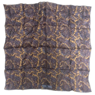 ROBERT TALBOTT Fine Silk Scarf Printed in Italy  Blue Purple Brown Paisley 25''