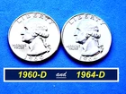 1960-D and 1964-D "UNCIRCULATED" Silver Quarters ➫ Nice Luster ➫ 2L9