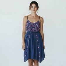 With Love Japna Floral Embroidered Dress Size M Blue NEW With Tags