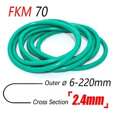 2.4mm Cross Section FKM 70 Rubber O Ring Seals Seals Green O Ring OD 6mm - 220mm